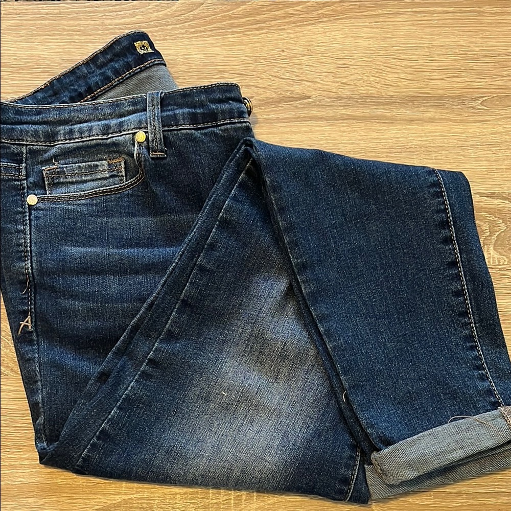 Anne Klein Skinny Ankle Denim Jeans with Gold Embellishments.
